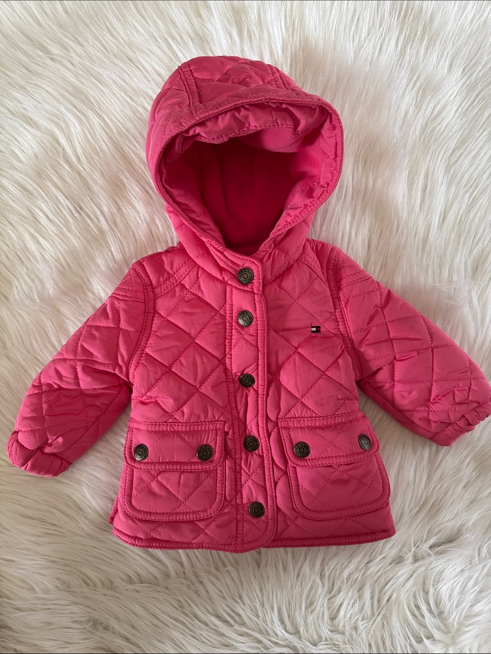 Toddler Tommy Hilfiger Quilted Hooded Jacket Hot Pink Size 3-6 Months